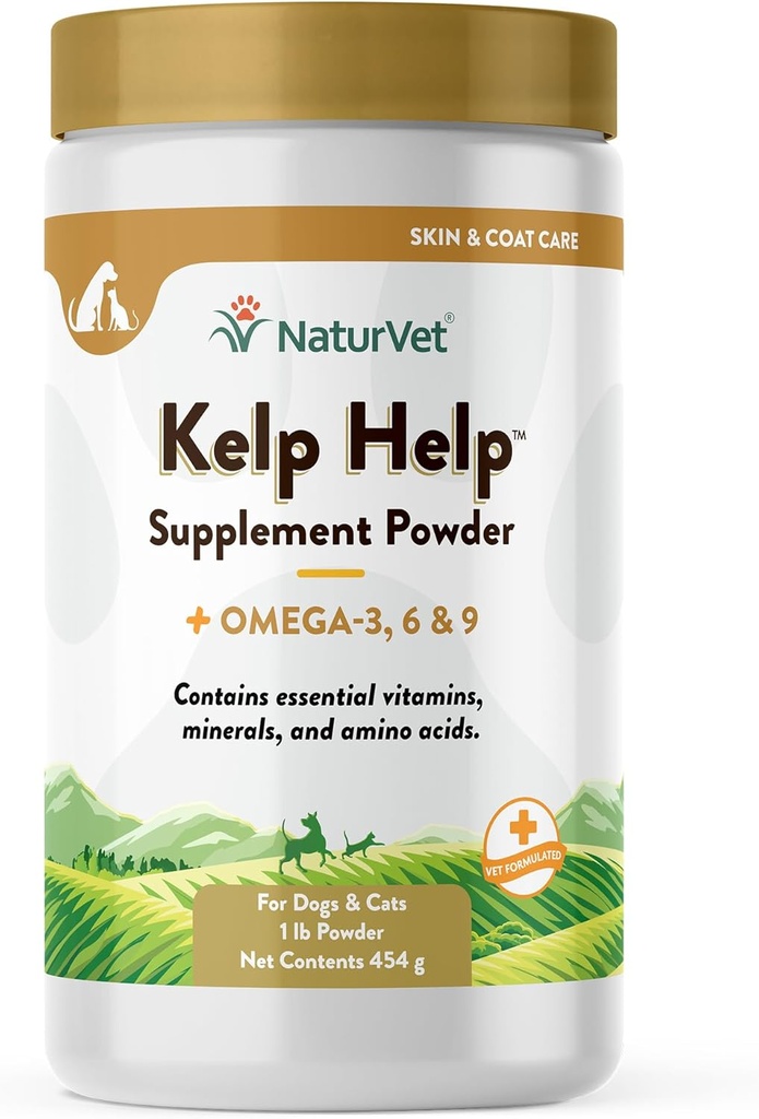 NaturVet Kelp Aiuto Più Omegas pelle e cappotto supplemento per cani e gatti, polvere, fatto negli Stati Uniti con ingredienti di origine globale 1 Pound