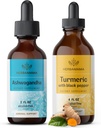HERBAMAMAMA Kit di gocce liquide a base di erbe - Bundle di Ashwagandha Root Extract & Turmeric con Black Pepper Tincture 2 fl oz - Vegan, Non OGM, Sugar & Alcohol-Free - 2 Pack