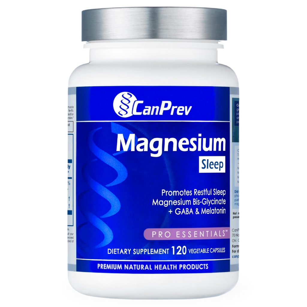 CanPrev Magnesio Bisglycinate Chelated + GABA & Melatonin, 120 tappi di Veg, 120 giorni di alimentazione, supporto Notte riposante, Funzione muscolare, Promuovi Rilassamento & Balanced Sleep-Wake Cycle, Vegan, No GMO & Gluten