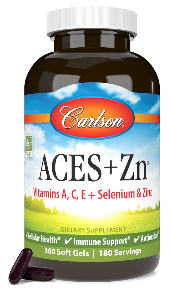 Carlson - ACES + Zn, Vitamine A, C, E + Selenium & Zinc, Multivitamina con Zinco, Salute Cellulare & Supporto Immune, Selenium Multivitamin, Antiossidante, 360 Softgels