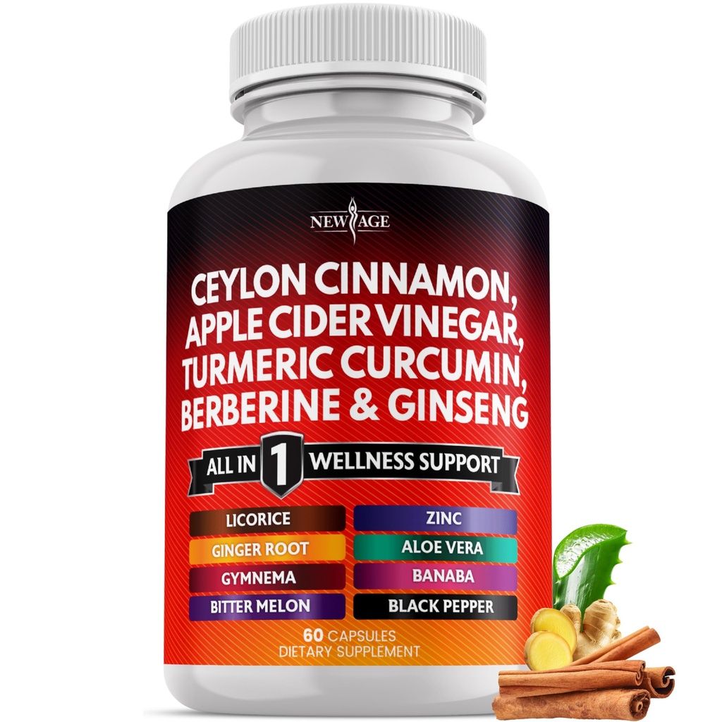 Ceylon Cinnamon, Turmerico, Aceto di sidro di mele, Ginseng, Aloe Vera, Berberine Plus Banaba, Ginger Root - 60 Conte