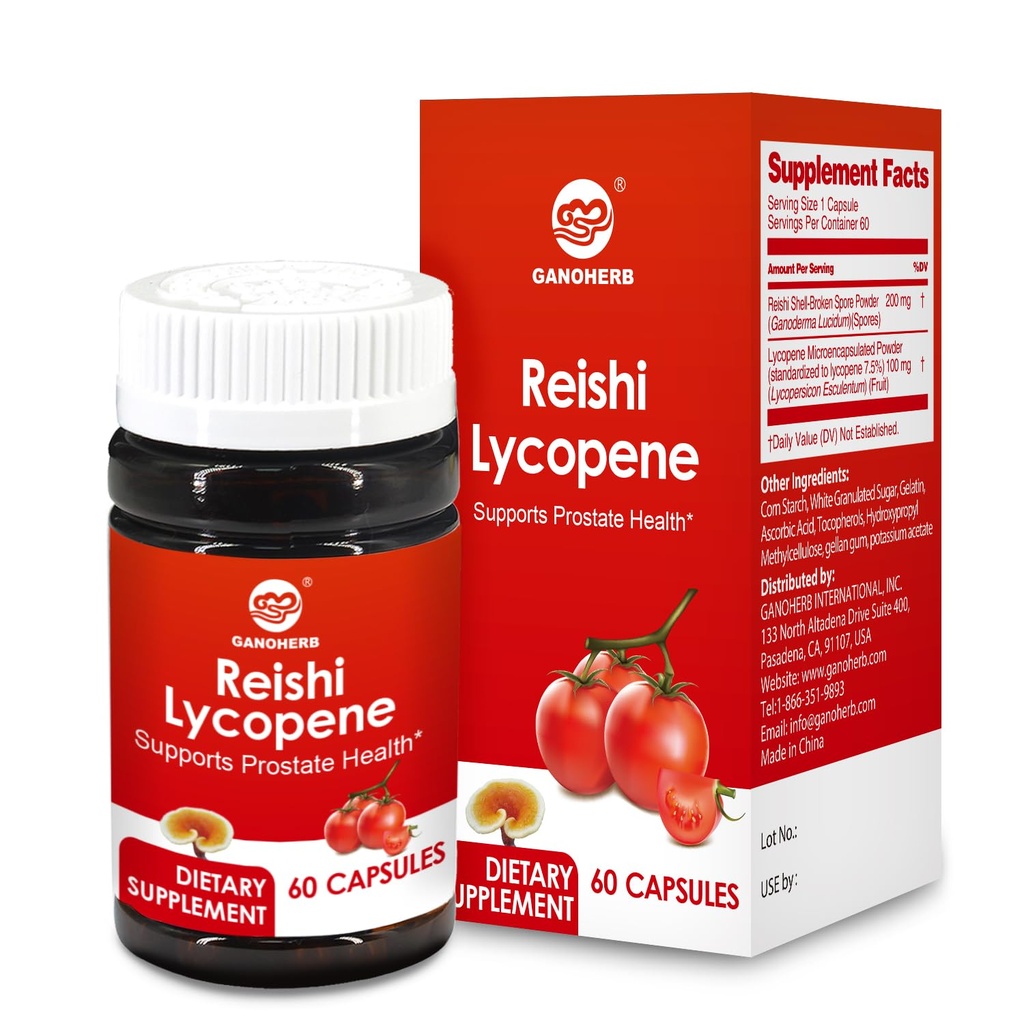 Integratore di licopene 100mg, Estratto di pomodoro naturale con Reishi Mushroom 200mg, Estratto di funghi per la salute immunitaria, senza glutine, non OGM, Vegan, 60 capsule di rilascio rapido