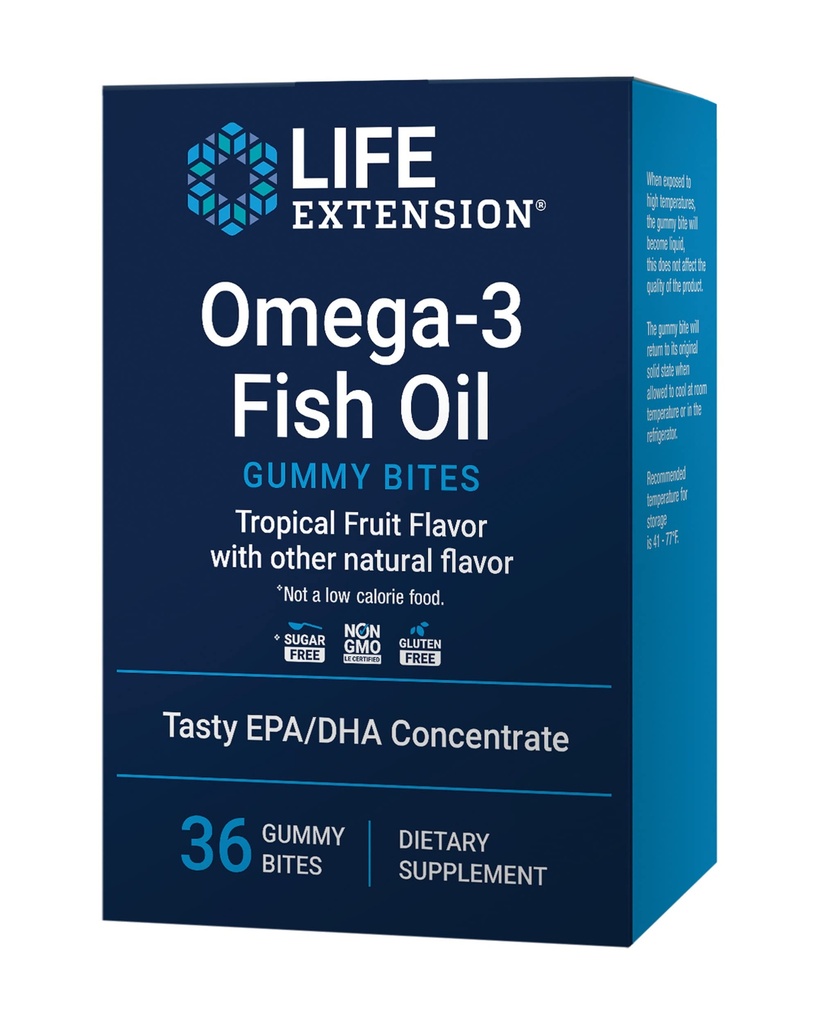 Estensione della vita Omega-3 Fish Oil Gummy Bites, EPA DHA acidi grassi, High-dose EPA DHA Supporto in una Delicious chewable Form, Non-OGM, Gluten Free, 36 Bites pancia