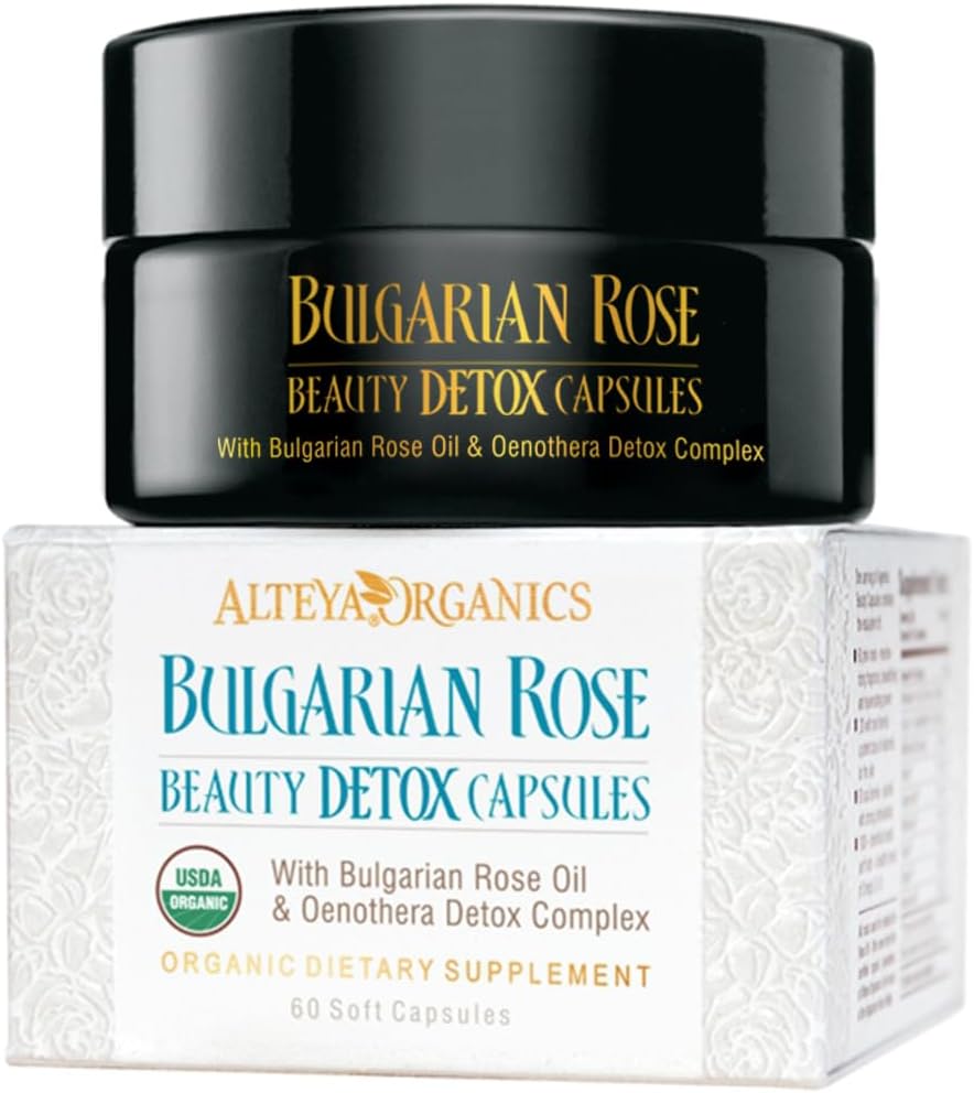 Alteya Organics Rose Beauty Detox Capsule - Certificato USDA Organico con Bulgaro Rose Oil e Oenothera Detox Complex - 30 Serve