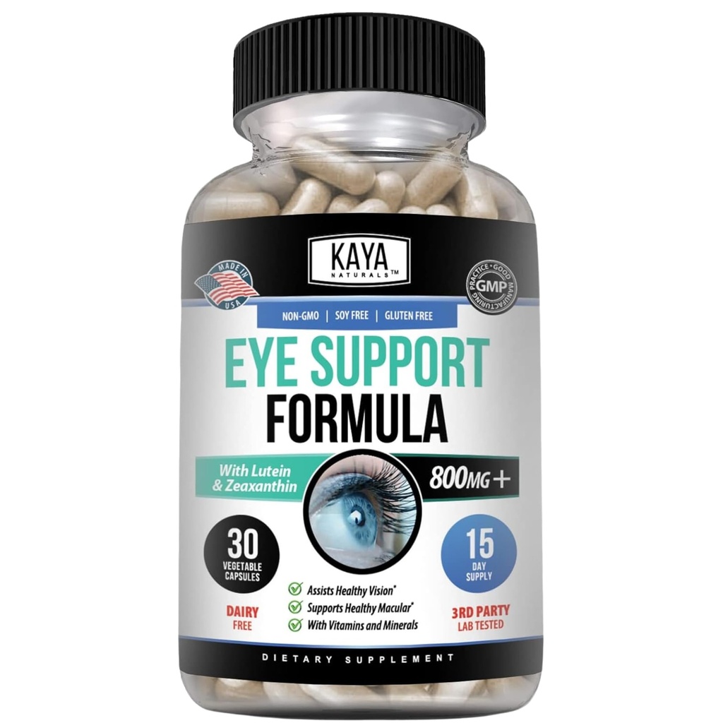 Kaya Naturals Eye Health Supplement, Lutein e Zeaxanthin, Salute della Visione, Supporto dello Strain 800 mg Vitamin Supplemento 30 capsule