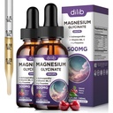 (2 Confezione) Magnesio Glycinate Gocce Liquide 500mg, con Vitamina B6, Ashwagandha, L - Theanine, Camomilla, Magnesio Glycinate Supplemento Alto assorbimento per il sonno, Stress, Energy Mood - Cherry Flavor