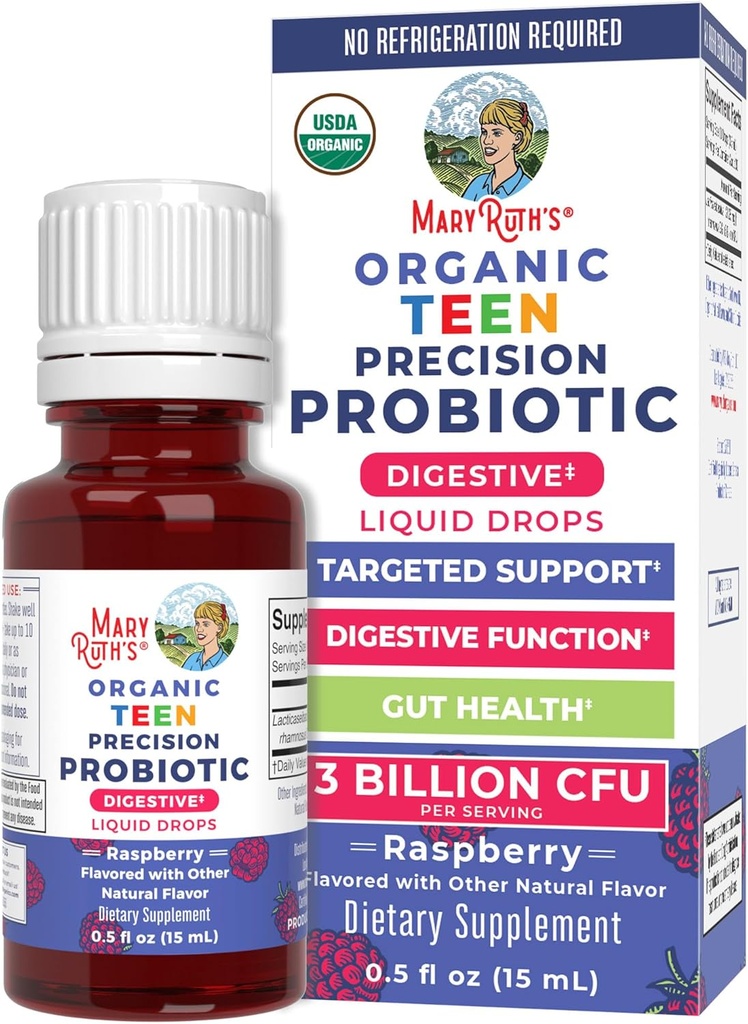 MaryRuth Organics USDA Organic Liquid Probiotic Drops for Teens | Gut Health | Digestive Health | Occasional Digestive Discomfort | Total Health and Wellness | Non GMO | Vegan | 30 Servings