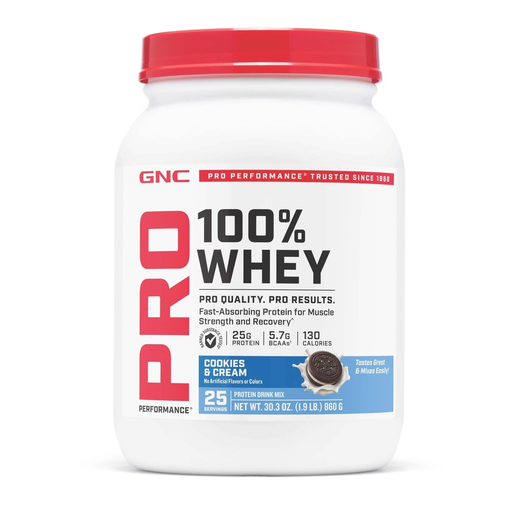 GNC Pro Performance 100% Whey Protein Powder 2.0, Assorbimento rapido per la resistenza muscolare e il recupero, biscotti e crema, 25 Serve