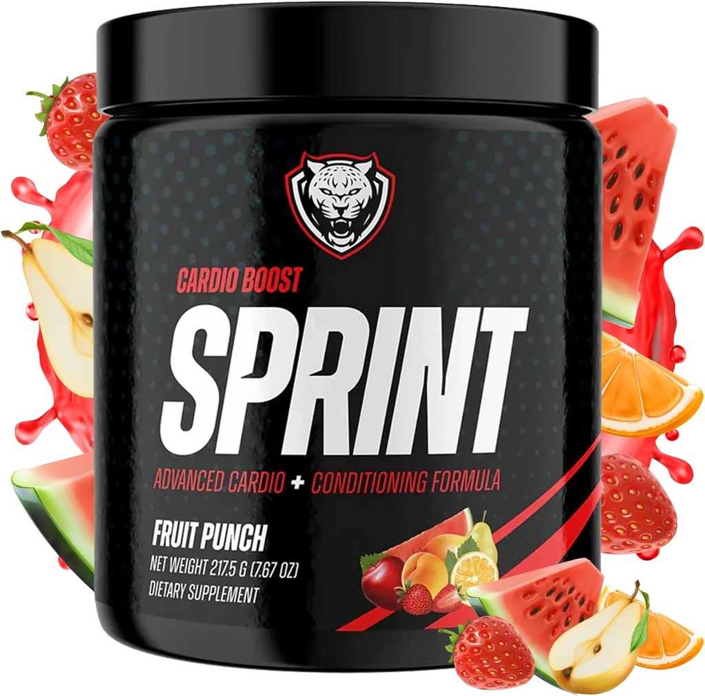6AM Run Sprint - Pre polvere di allenamento per il potenziamento dell'energia istantaneo per Cardio e Focus - No Jitters, Formula di condizionamento ad alta energia - Tutto naturale, Keto, Vegan (Fruit Punch, Bottiglia completa)