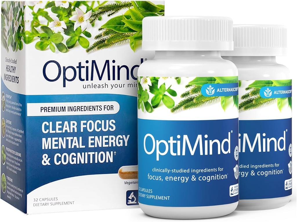 Optimind Bacopa Monnieri Brain Supplemento per Memoria e Focus, Nootropics con Phosphatidylserine, Huperzine A, Non OGM, Ingredienti clinicamente studiati, 64 Capsule