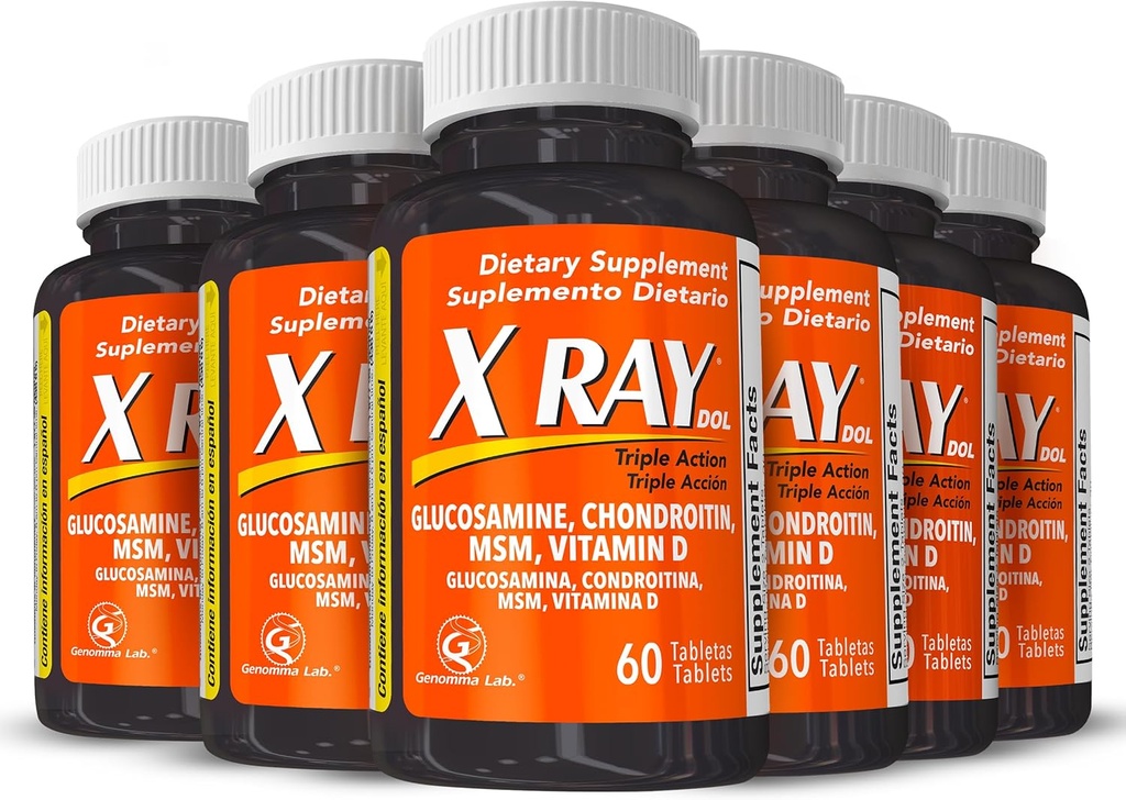 X Ray Dol Tripla Azione Joint Support Supplemento con Glucosamina 1500mg, Condroitina 800mg, MSM 750mg e 5X Vitamina D per Giunti Sani, Bones & Cartilage - 60 Conteggio per Bottiglia - 6 Pack