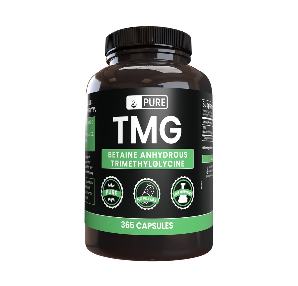 Ingredienti originali puri TMG (365 capsule) Nessun filler di Magnesio o Riso, Sempre Pure, Verified Lab