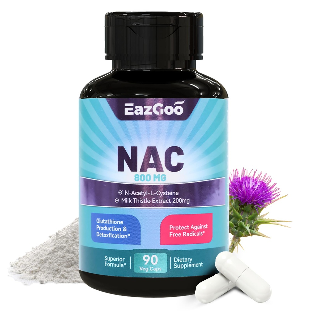 Supplemento NAC, N-Acetil Cysteine Capsule 800mg, N-Acetil Supplemento con latte Thistle 200mg, Antiossidante Supporto, Vegan, OGM-Free, NAC 90 Count (Pack of 1)