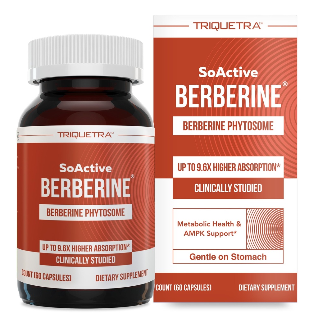 SoActive Berberine 550mg: 9.6X Assorbimento superiore, Studi clinici, Phytosome ottimizzato | Supporta il metabolismo e l'attivazione AMPK | Non-GMO, Soy-Free | Dose clinicamente convalidata | 60 Serve