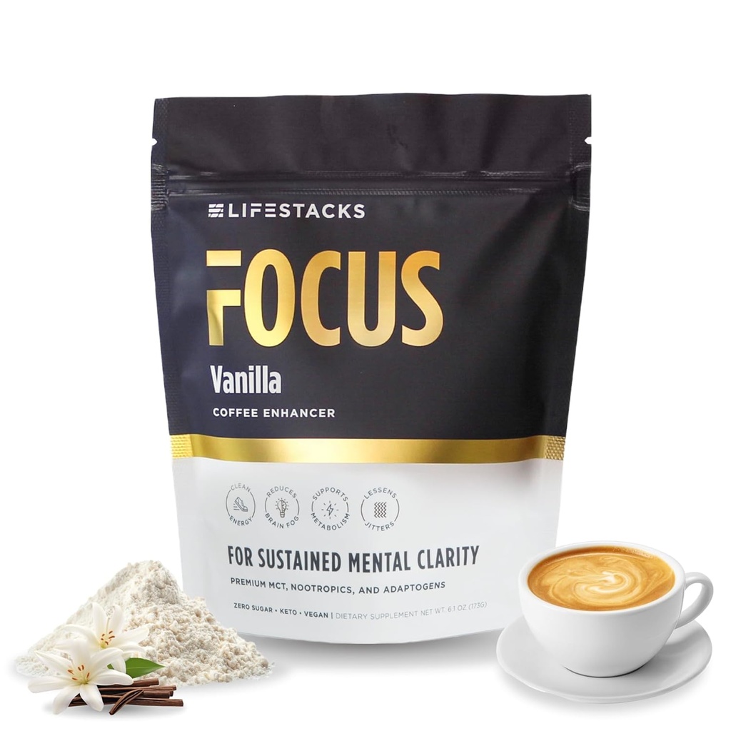 Crema per Caffè Focus per Energia & Clarity - MCT Powder + Nootropics + Adaptogens - Boost Produttività Senza Jitters o Crash - Keto, Vegan, 0 Zucchero - con Taurina, L-Tyrosine, Rhodiola
