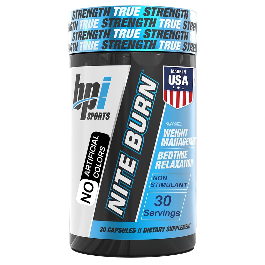 BPI Sports Nite burn – Nighttime Fat Burner & Sleep Support – Keto-Friendly – Perdita di peso, Brucia grasso, Rilassamento, Potenziamento Metabolismo – 30 porzioni – 640mg