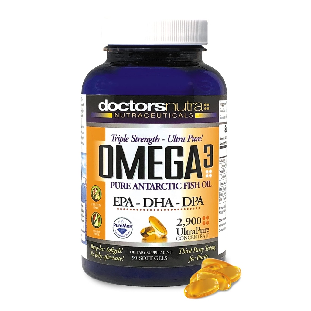 Omega 3 DPA Fish Oil 2.900 Milligrammi Triple Strength Ultra Pure Concentrato, EPA-DPA-DHA, SoftGels - 30 Serve