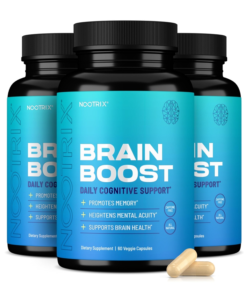Nootrix Brain Boost Nootropic Supplemento | Supporta memoria, messa a fuoco mentale, salute cognitiva & energia | Promuove la funzione sana Mood & cervello | Ginkgo Biloba & DMAE | 180 capsule