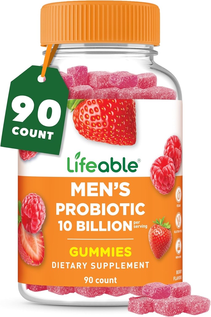 Probiotici vitali per gli uomini | 10 miliardi di CFU | Grandi Gummies Probiotici Mens | Probiotici Vegani per la salute e il supporto immunitario | Probiotici Gummies per gli uomini | 90 Gummies