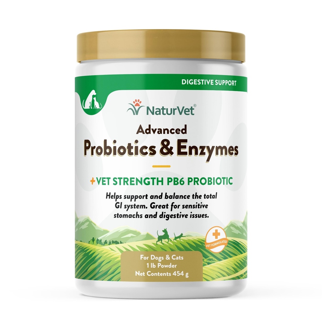 NaturVet – Probiotici Avanzati & Enzimi - Plus Vet Strength PB6 Probiotic | Supporti e Bilancia Animali domestici con Stomach Sensibili & Digestive Issues | per Cani & Gatti (1 lb)
