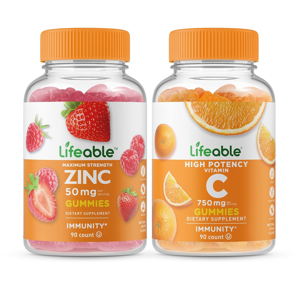 Zinco vitale 50mg + Vitamina C 750mg, Gummies Bundle - Grande Degustazione, Supplemento alla vitamina, Senza glutine, OGM libero, pancia masticabile