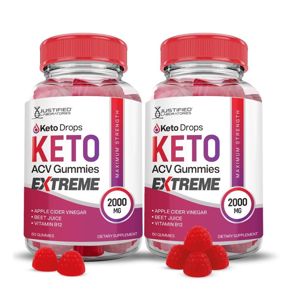 Laboratori giustificati (2 Pack Keto Drops Keto ACV Gummies Extreme 2000MG Keto Drops Keto Gummies Advanced Formula Aceto di sidro di mele con polvere di succo di barbabietola di melograno B12 Vegan Non GMO 120