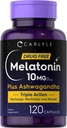 Carlyle Melatonin 10mg | 120 capsule | con Ashwagandha | Formula a tripla resistenza | Non OGM, Integratore senza glutine