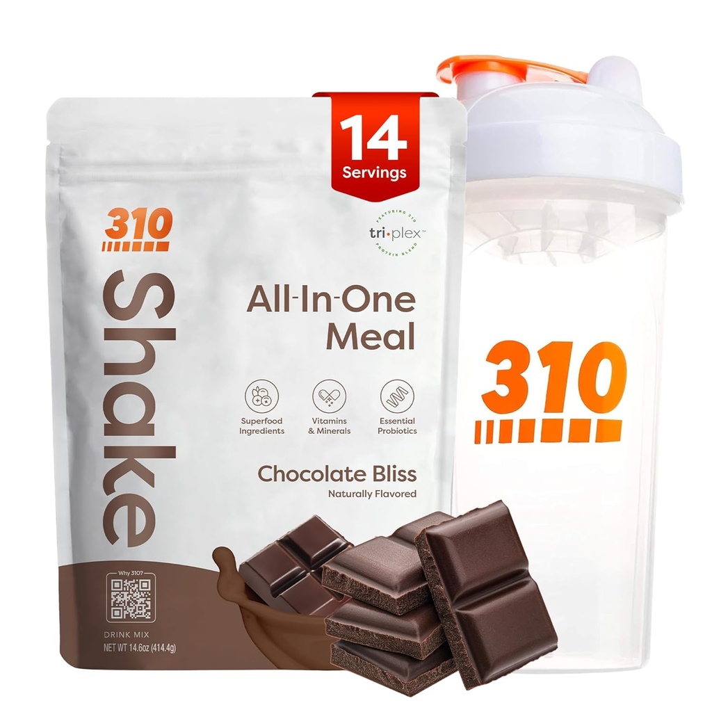 310 Nutrition All-in-One Meal Sostituzione Shake Polvere w/Shaker Cup Starter Kit - High Protein Fiber Rich Vegan Superfood Blend - Sugar-Free, Keto & Paleo Friendly, Carb basso - Chocolate Bliss 14 srv