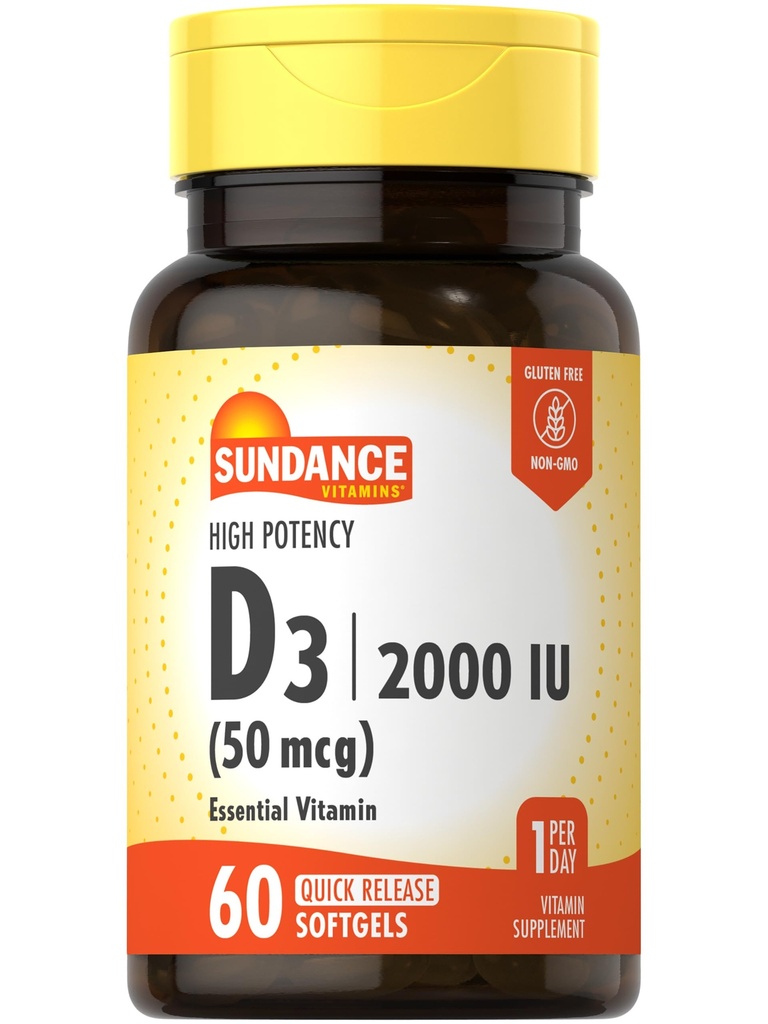 Vitamina D3 2000 IU | 60 Softgel a rilascio rapido | Alta potenza | Non OGM e Gluten Supplemento gratuito