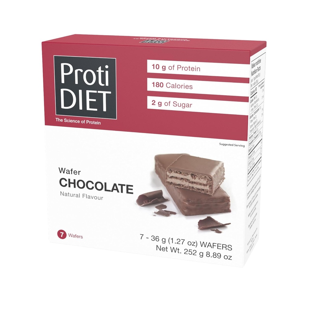 ProtiDIET Chocolate Protein Wafer Bars - High-Protein Low Sugar Snacks, No Trans Fat Energizing Nutrient-Rich Cioccolato Wafers, Perfetto sul Go Nutritional Snack - 7 Protein Wafers Per Box