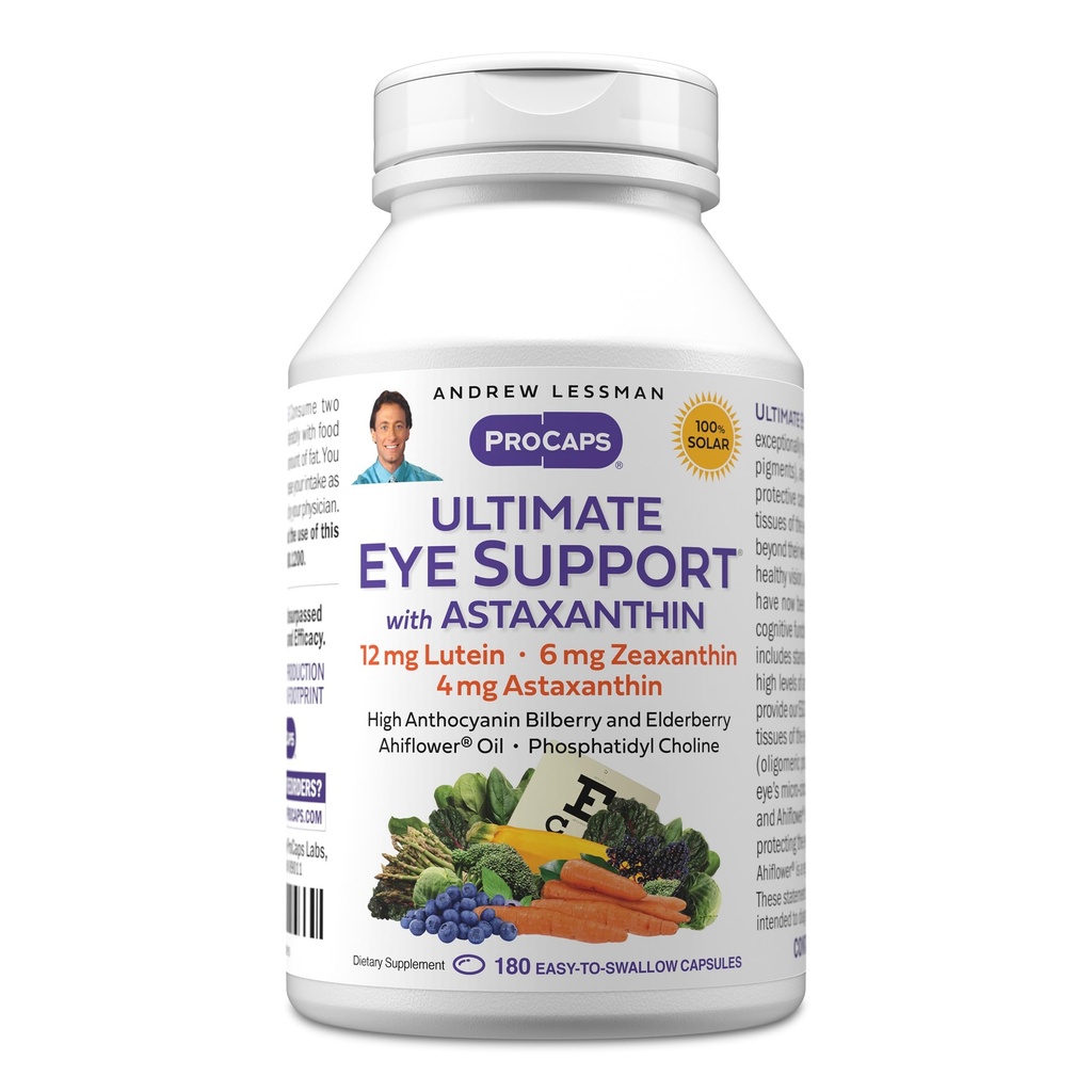 ANDREW LESSMAN Ultimate Eye Support with Astaxanthin 180 Softgels - 12mg Lutein, 6mg Zeaxanthin, 4mg Astaxanthin, Bilberry. Nutrienti chiave per sostenere la salute degli occhi, promuovere la visione sana. Nessun Additivo