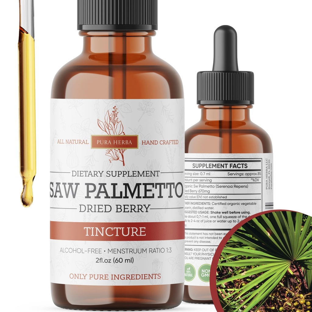 Saw Palmetto Tincture | Premium Alcohol-Free Estratto di erbe da Saw Palmetto Berries | Liquid Botanical Supplemento | Formula tradizionale di erbe made in USA - 2 oz (60 ml)