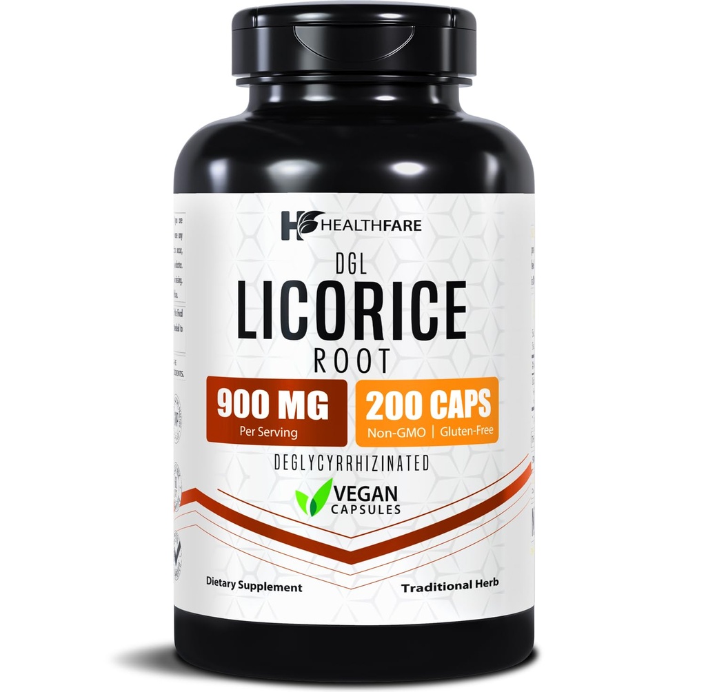 Estratto di radice di liquirizia di liquirizia 900mg | 200 capsule vegane Supplemento DGL | Formula di erbe extra-forza | Non-GMO, Gluten-Free | Made in USA