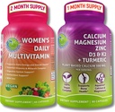 SUPPLEMENTARI STUDIO Comprehensive Wellness & Bone Health Bundle - Multivitamina quotidiana femminile con ferro + calcio piantato, magnesio, zinco, D3, K2 e curcuma - Vegan, non OGM, ingredienti puliti