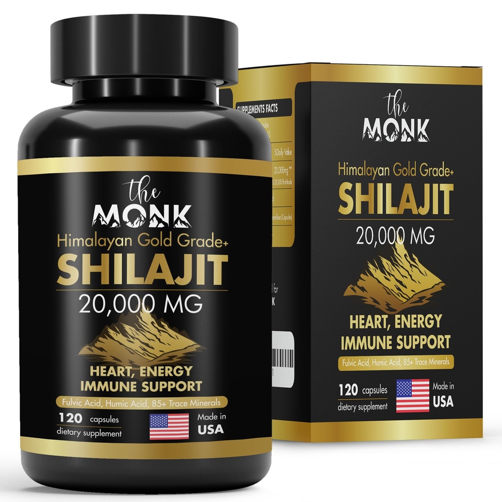 Shilajit Organico con Acido Fulvico, Acido Humico, 85+ Minerali- Grado Oro Plus - Stesso di Resina - Energia, Stamina, Supporto Del Cervello - 120 Capsule - Made in the USA