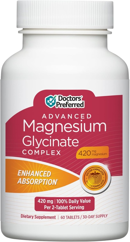 Complesso avanzato di glicinato di magnesio di DOCTORS' PREFERRED, tecnologia di assorbimento avanzata, formula altamente potente, Gentler, medico-sviluppato. Salute del cuore, salute del mood e più 420 mg, fornitura di 30 giorni