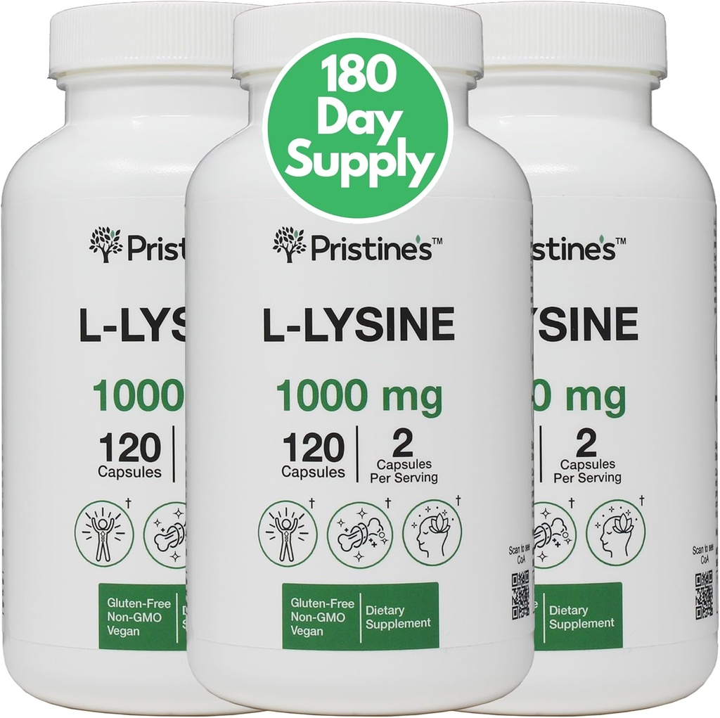 L Lysine 1000mg (3 Pack) Lip & Gum Salute Essential Aminoacido Immunity Support Supplemento Capsule -180 Day Supply Muscle & Tissue Support - Collagen Production - Vegan Gluten Free Non OGM