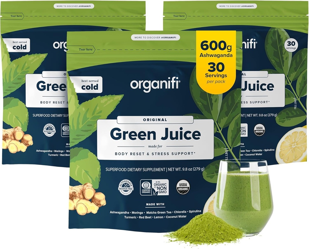 Succo Verde Organifi - Polvere Superfood Organica - Alimentazione 90-Day - Verdi Vegani Organici - Aiuta a Diminuire Cortisol - Fornisce una risposta migliore alla Stress - Supporta il controllo del peso - Total Body Wellness