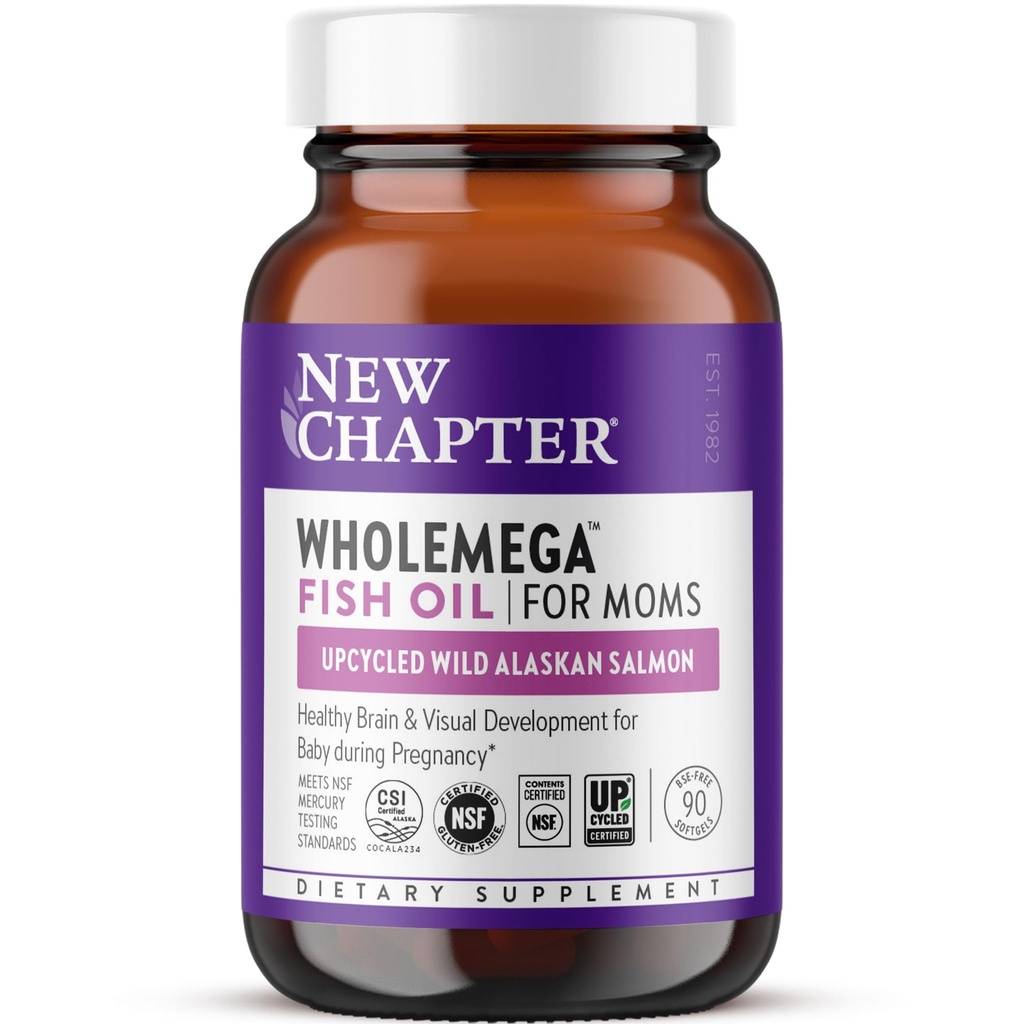 Nuovo Capitolo Wholemega per Moms Fish Oil Supplement, Capsule Tiny, 2000mg per Serving, DHA Prenatale con Omega-3 + Vitamina D3 per il supporto prenatale e postnatale, 500mg ogni - 90 Conte