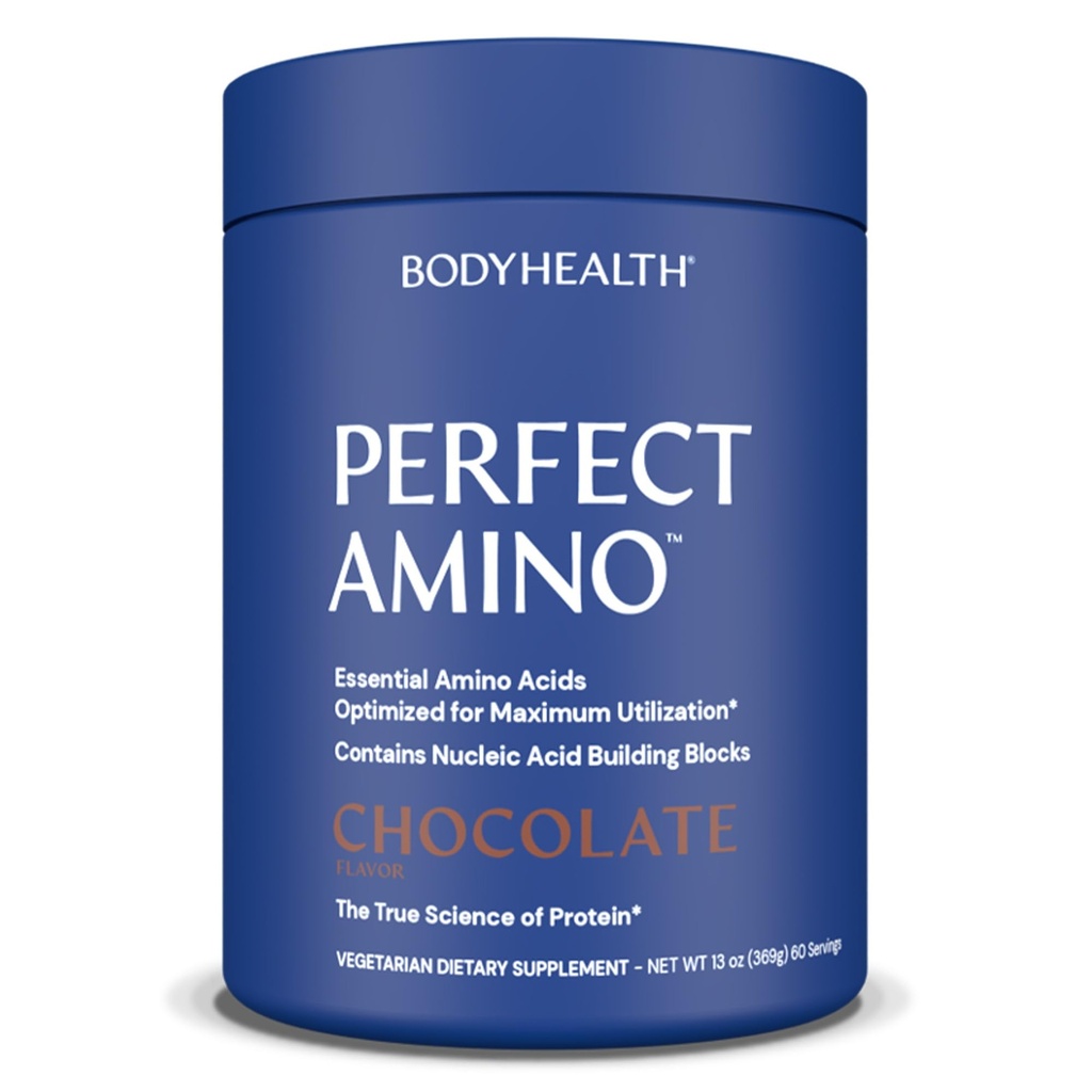 BodyHealth PerfectAmino Powder - BCAA e EAA Polvere per pre e post allenamento - Aminoacido Energy Drink per gli uomini e le donne per sostenere muscolare magra e recupero - Cioccolato - 60 Serve