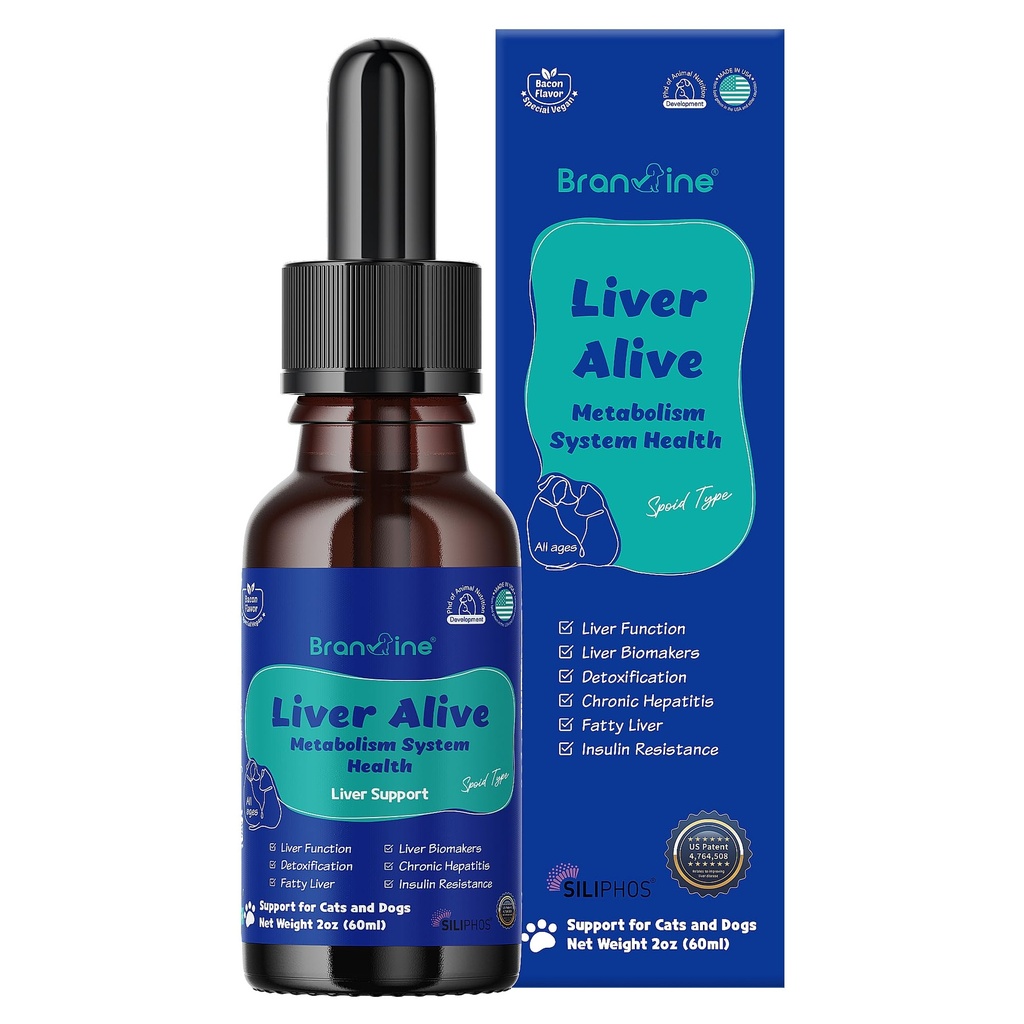 Liver Alive Metabolism System Health for Dogs and Cats - Funzione, Fatty, Detox, Epatite cronica con SILIPHOS®, TUDCA, Same Vegan Bacon Flavor (60ml)