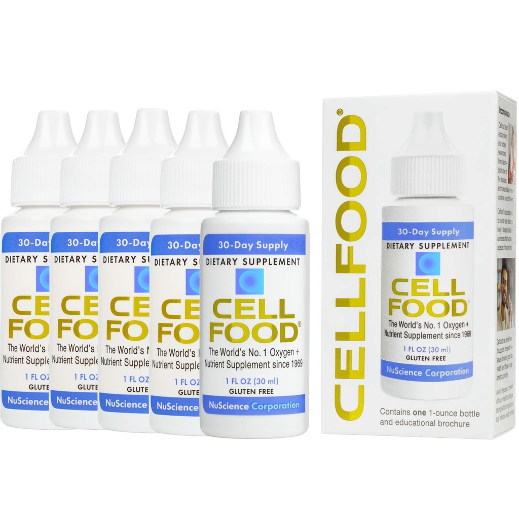 Ossigeno di Cellfood Boost - 1 fl oz, 5 Pack - Supplemento di ossigeno liquido per il drenaggio linfatico, Altitude Sickness, Jet Lag, Fatigue, Headaches, Hangovers & Energy - Gluten Free, Cert. Kosher