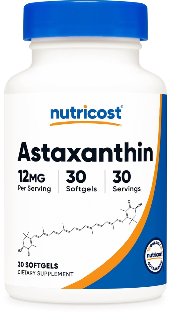 Nutricost Astaxanthin 12mg, 30 Softgels - Non OGM e Gluten Free