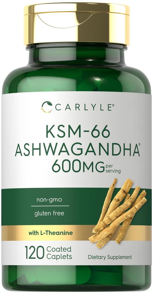 Carlyle KSM-66 Ashwagandha 600mg | 120 Caplets | Supplemento con L-teanina | Vegan, Non OGM, Gluten Free