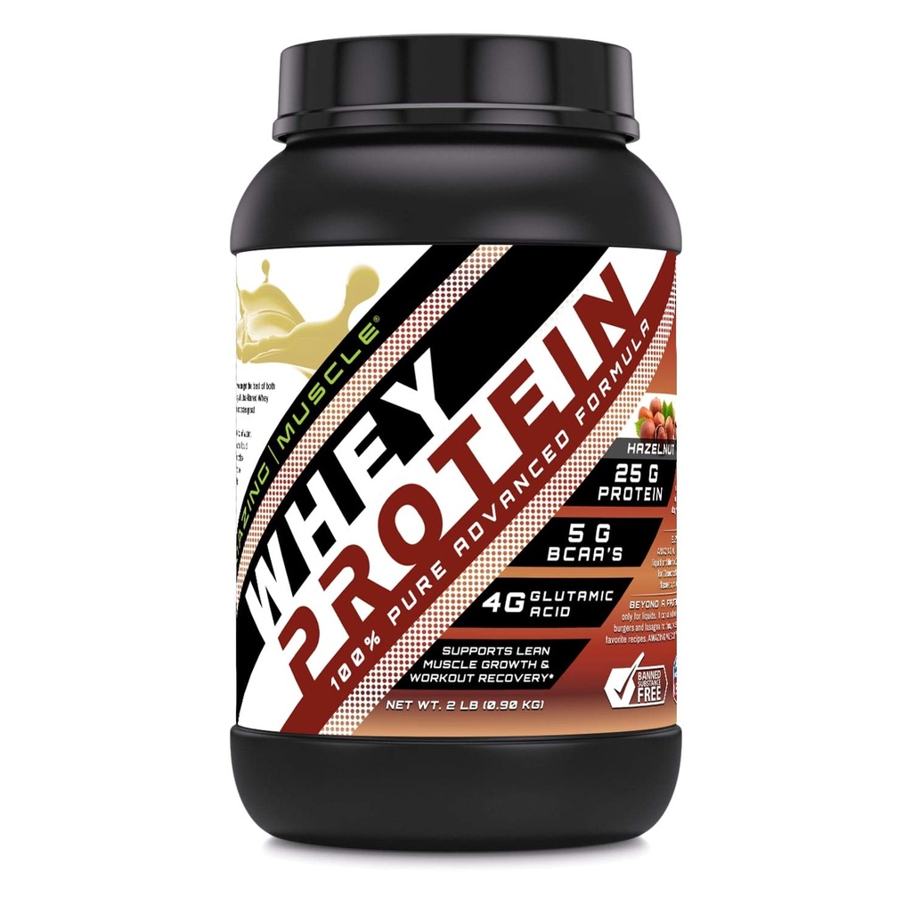 Incredibile muscolo Whey Protein Isolate & Concentrate 25 G per Serve Supplemento | Hazelnut Flavor | 2 Lb (0.90 Kg) | Non OGM | Gluten-Free