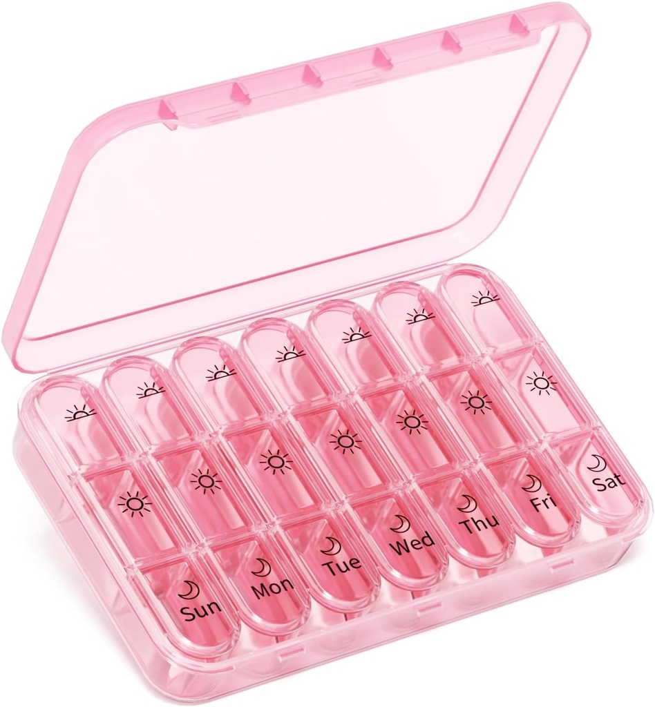Pill Organizer 3X a Day|Pink Perfection Portable Pill Case|7-Day Weekly Compartment|Stylish Travel Essential per Fashionistas|BPA-Free Health Companion|Buxury Bag Must-Have