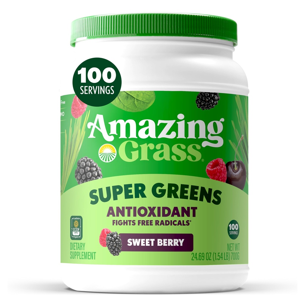 Antiossidante Superfood Greens: Polvere verde con Spirulina Organica, polvere di radice di barbabietola, sambuco & probiotici, bacca dolce, 100 Servings (varia di maggio di imballaggio)