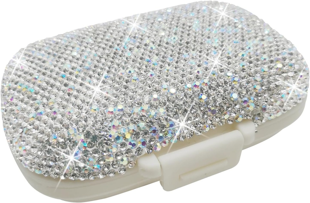 Bling Pill Case per Purse Medicine contenitore di vitamina contenitore portacandele tascabile caso Round Medicine Organizer per Vitamin/Fish Oils/Supplement Travel Medicine Kit (8 Compartment Silver)