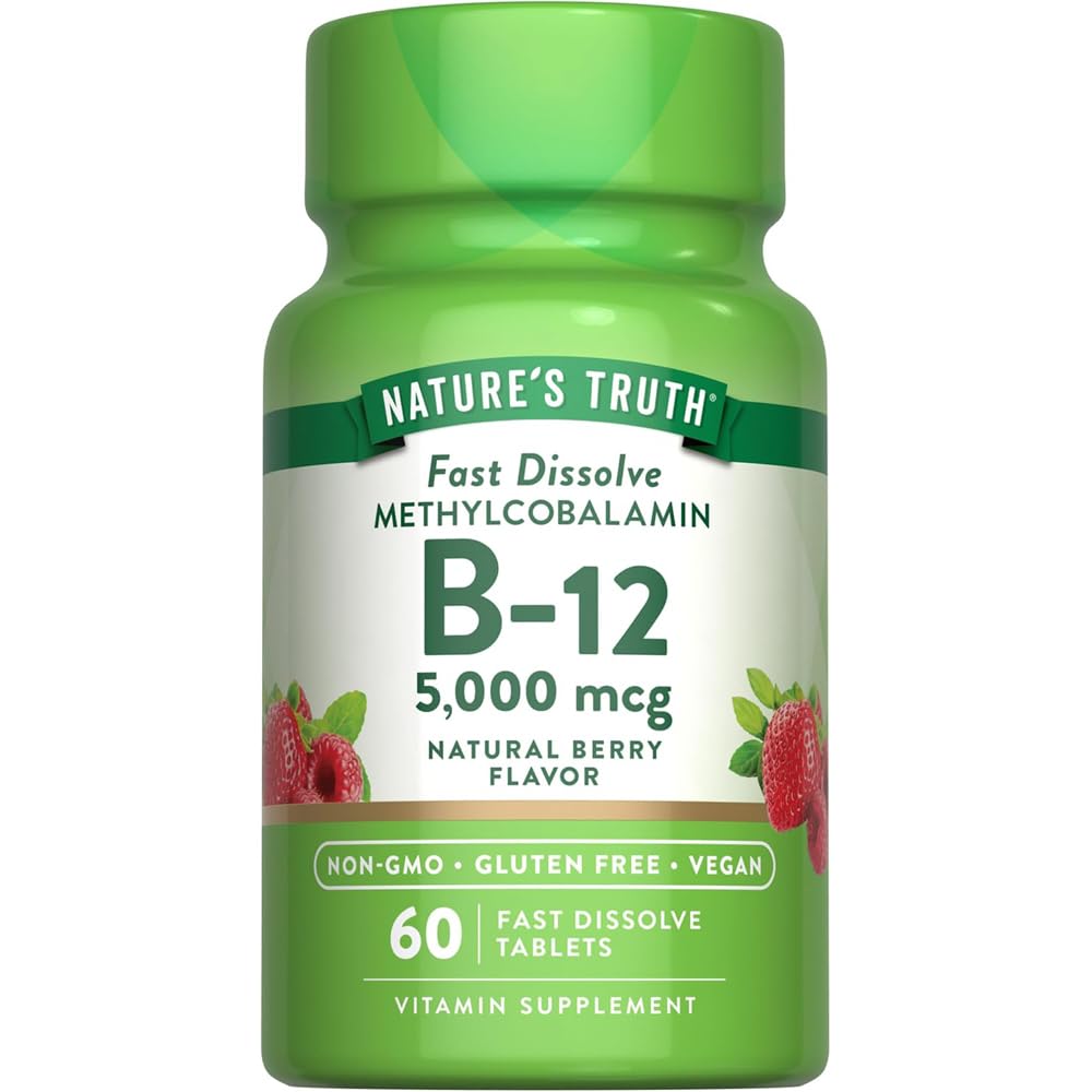 Verità della natura B12 Vitamina 5000 mcg | 60 compresse | Fast Dissolve Natural Berry Flavor | Vegan, Non OGM & Gluten