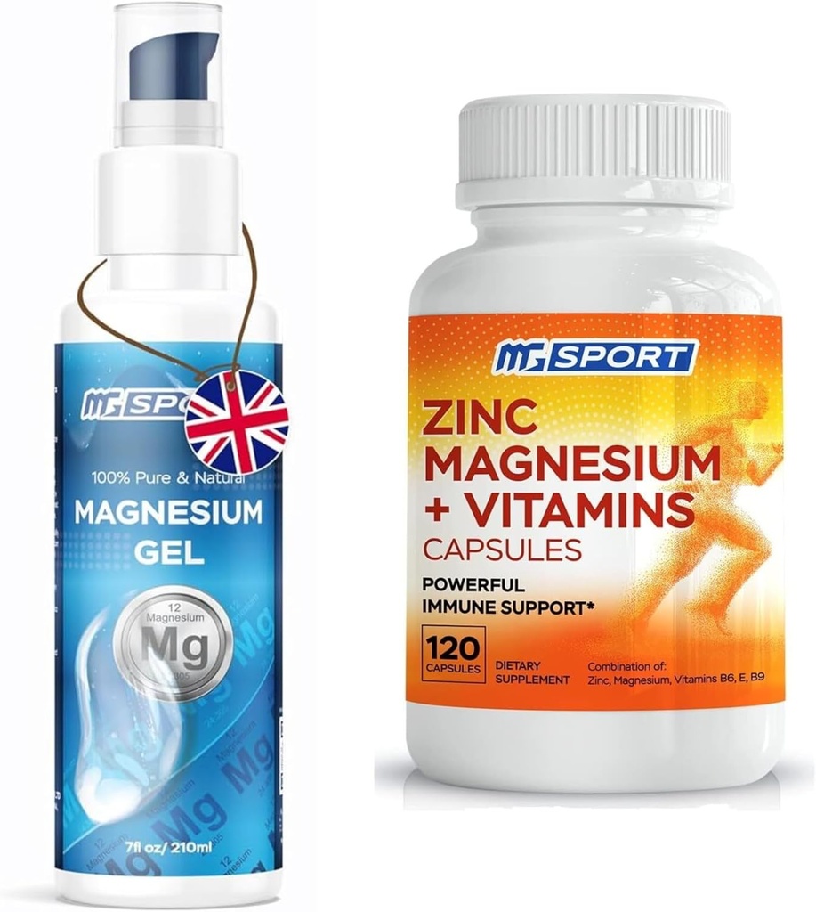 Zinco ad alto assorbimento e Magnesio Bundle per il recupero del muscolo - Integratore di zinco e Gel di magnesio transdermico per Crampe di gambe